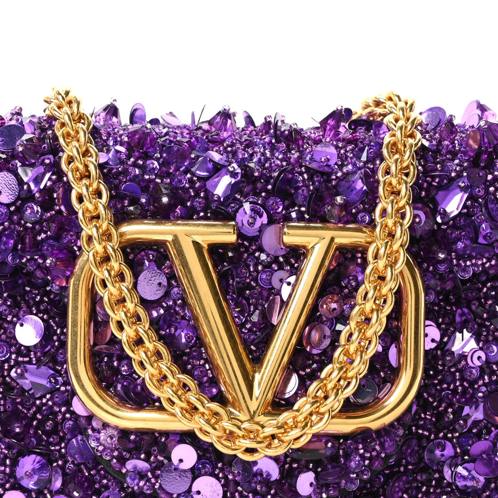 Sequin Crystal Vlogo Embroidered Small Loco Shoulder Bag Astral Purple