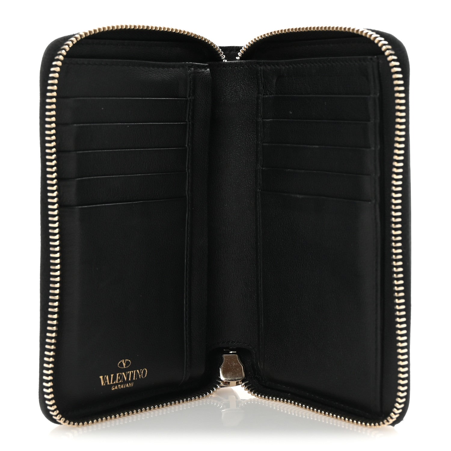 Calfskin Go Logo Zip Around Wallet Black