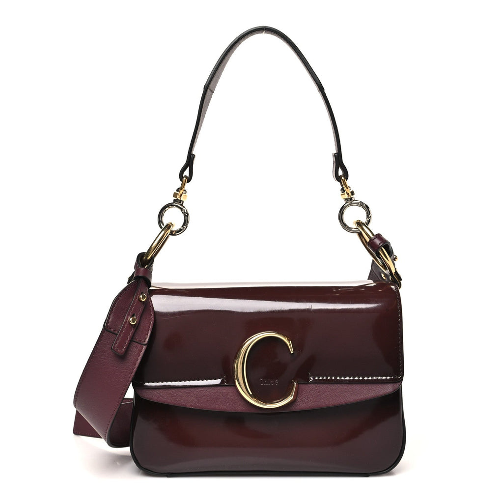 Spazzolato Sfumato Calfskin Small C Double Carry Burnt Brown