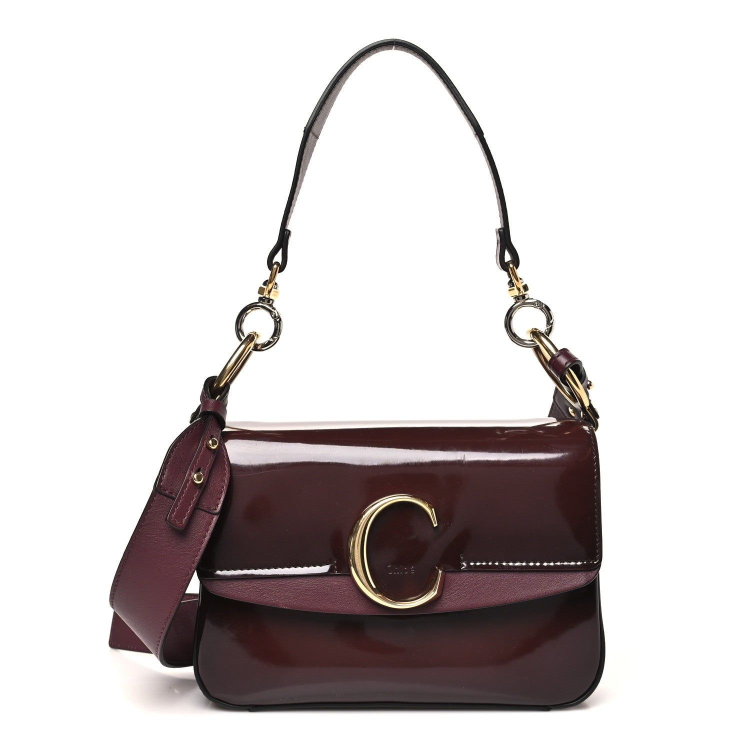 Spazzolato Sfumato Calfskin Small C Double Carry Burnt Brown