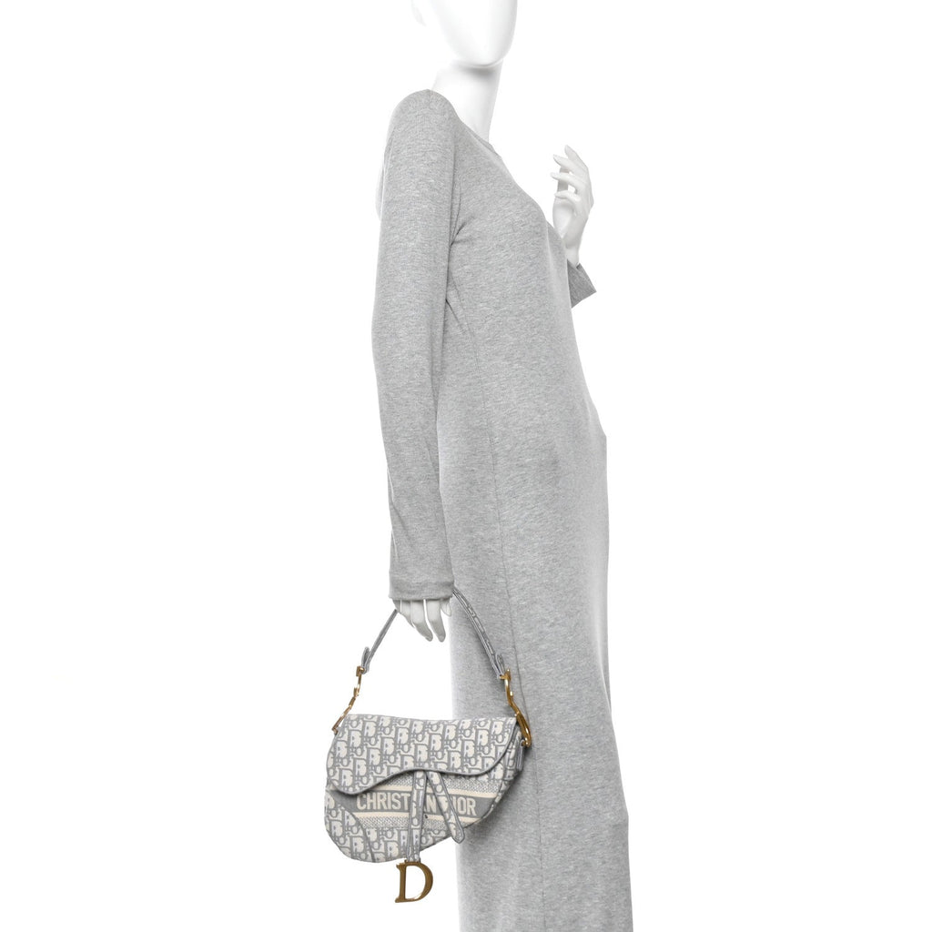 Oblique Embroidered Saddle Bag Gray