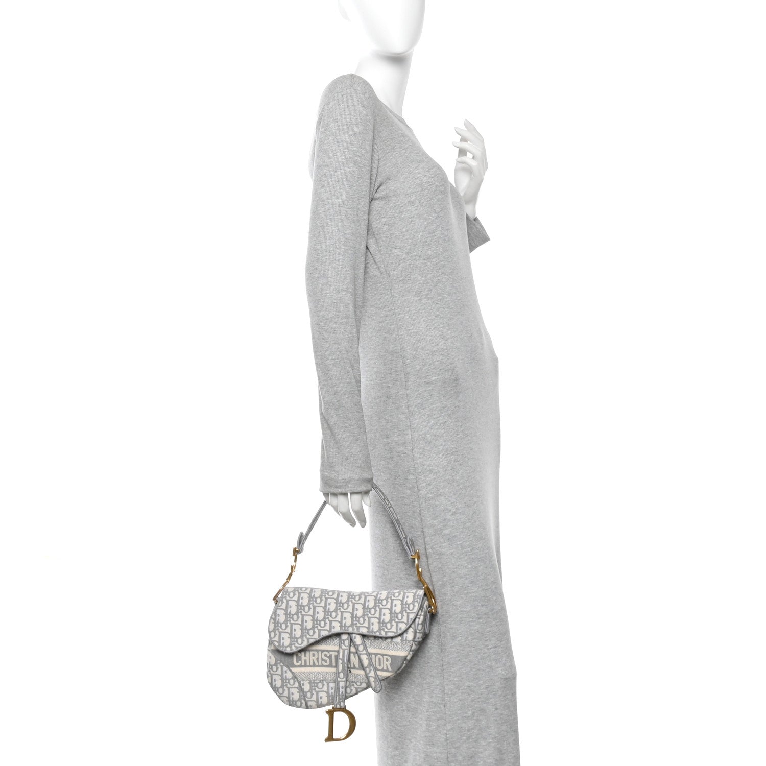 Oblique Embroidered Saddle Bag Gray