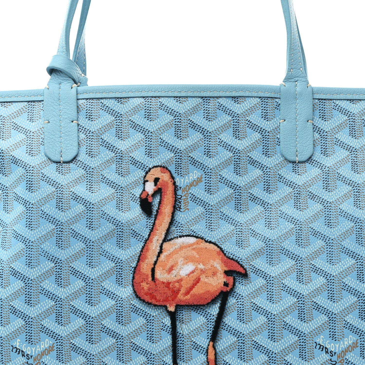Goyardine Embroidered Flamingo Reversible Anjou PM Sky Blue