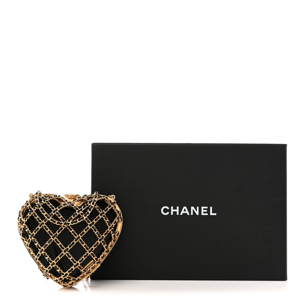 Metal Lambskin Quilted CC Heart Minaudiere Crossbody Black
