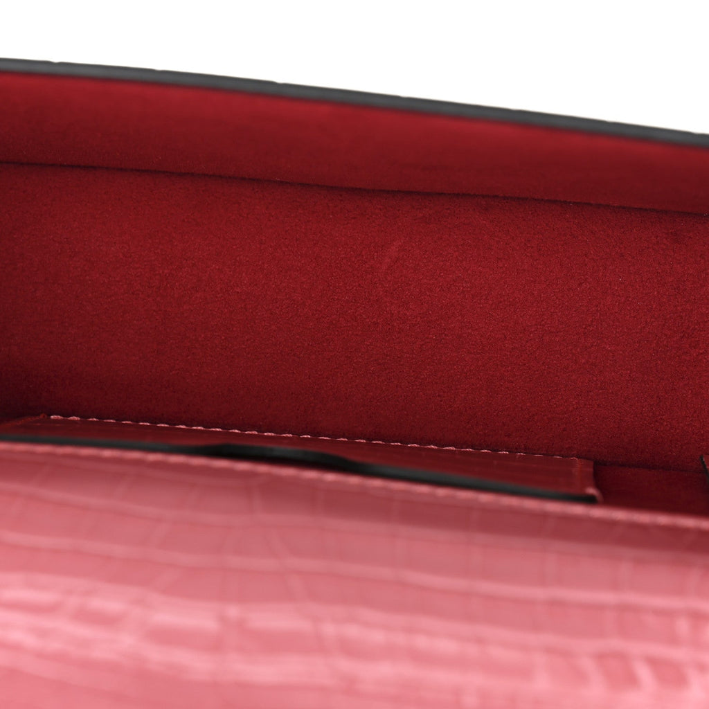 Calfskin Crocodile Embossed Mini Jeweled Knuckle Satchel Pink