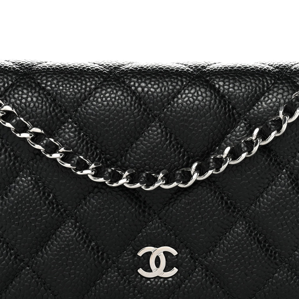 Caviar Quilted Wallet on Chain WOC Black