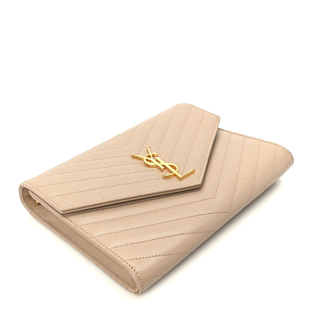 Grain De Poudre Matelasse Chevron Monogram Cassandre Flap Pouch Dark Beige
