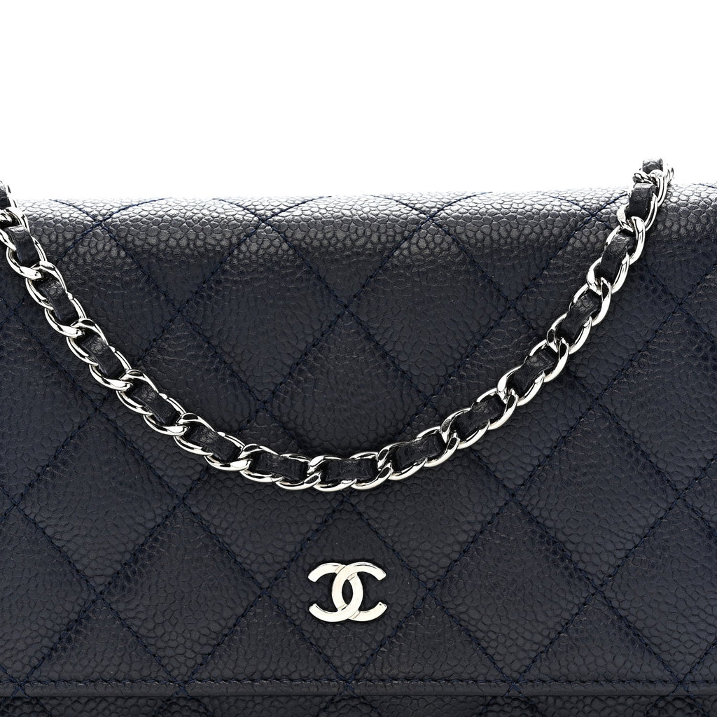 Caviar Quilted Wallet on Chain WOC Navy Blue