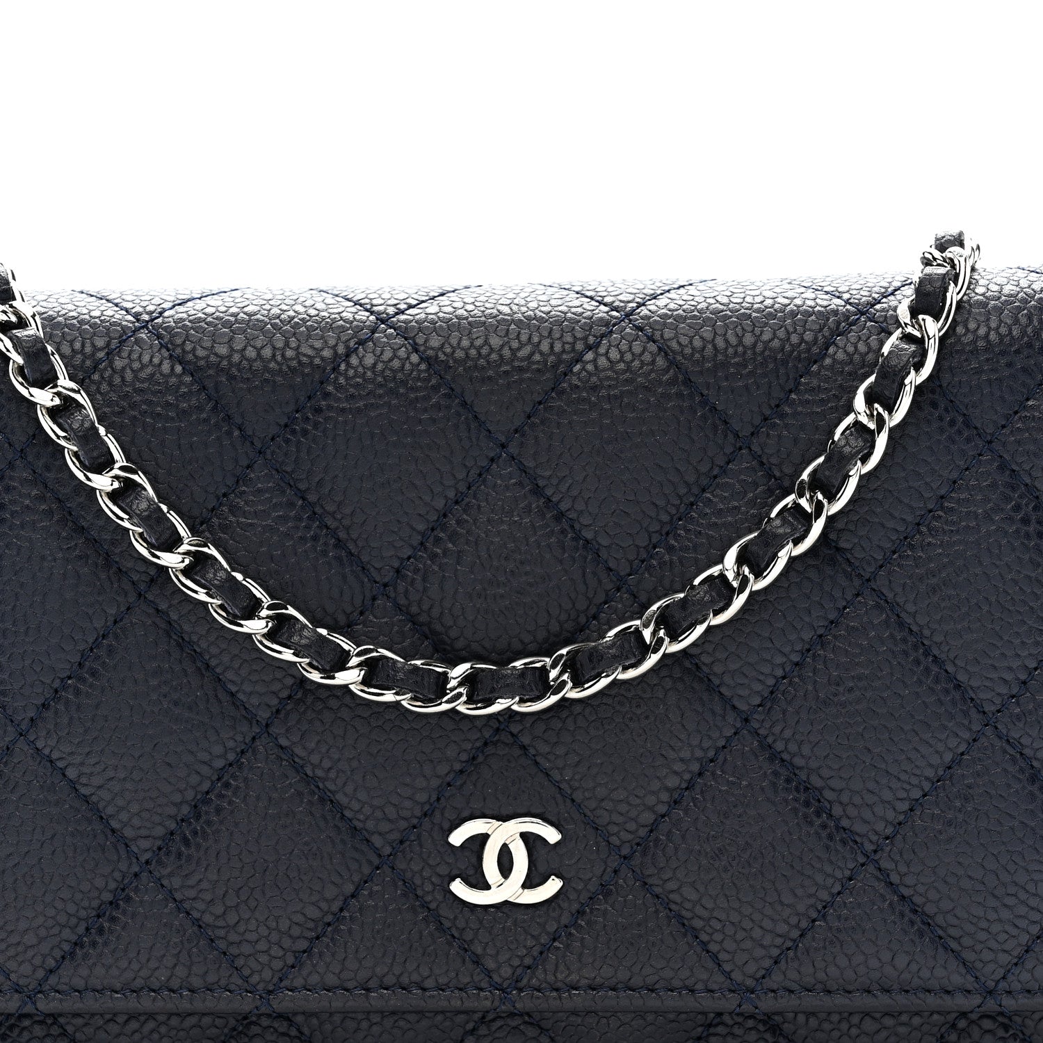 Caviar Quilted Wallet on Chain WOC Navy Blue
