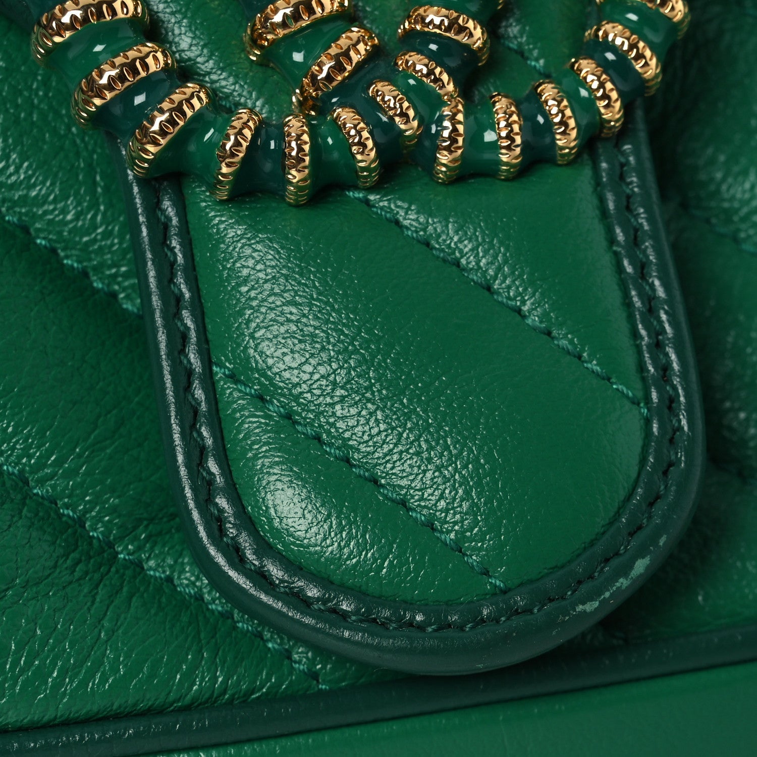 Azalea Calfskin Enamel Matelasse Diagonal Small Torchon GG Marmont Shoulder Bag New Shamarock Emerald