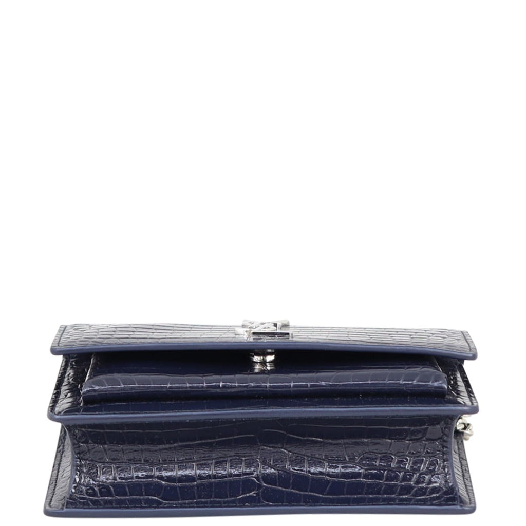 Saint Laurent Sunset Chain Wallet Croc-Embossed