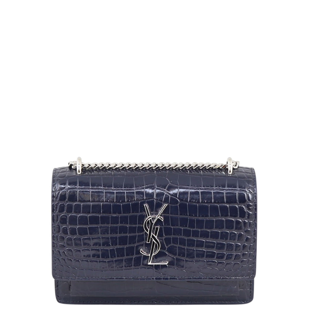 Saint Laurent Sunset Chain Wallet Croc-Embossed