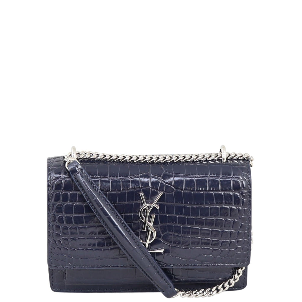 Saint Laurent Sunset Chain Wallet Croc-Embossed