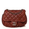 Washed Lambskin Quilted Medium Chain Around Messenger Brown