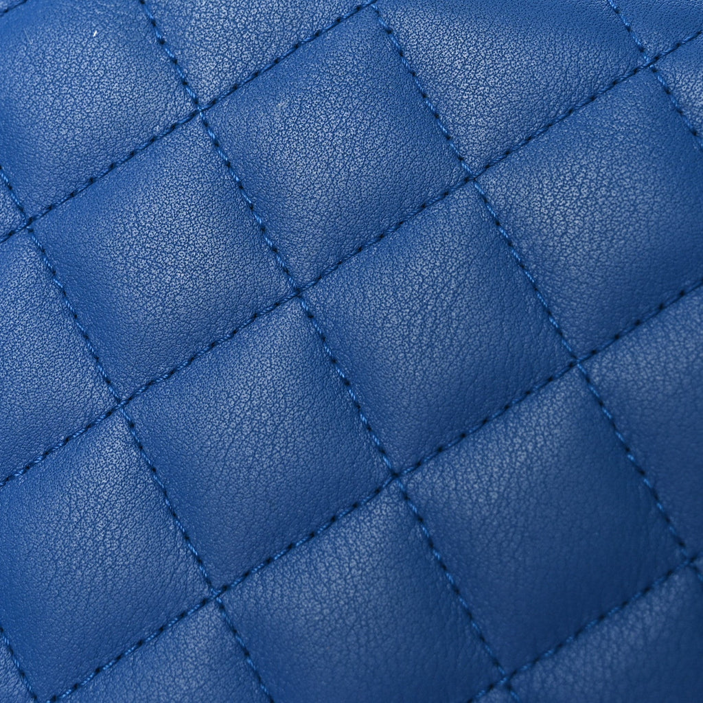 Calfskin Quilted North South Boy Flap Blue