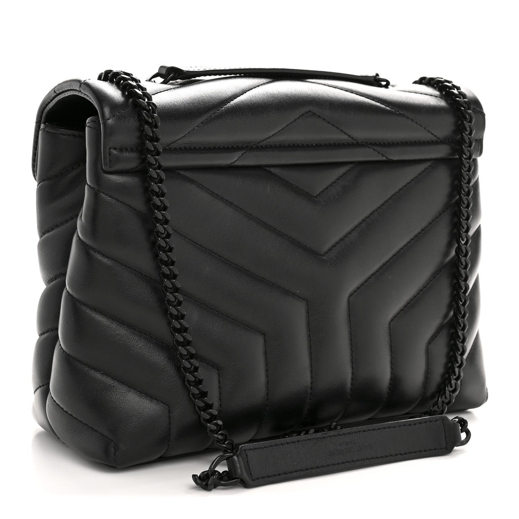 Calfskin Y Quilted Monogram Monochrome Small Loulou Chain Satchel Black