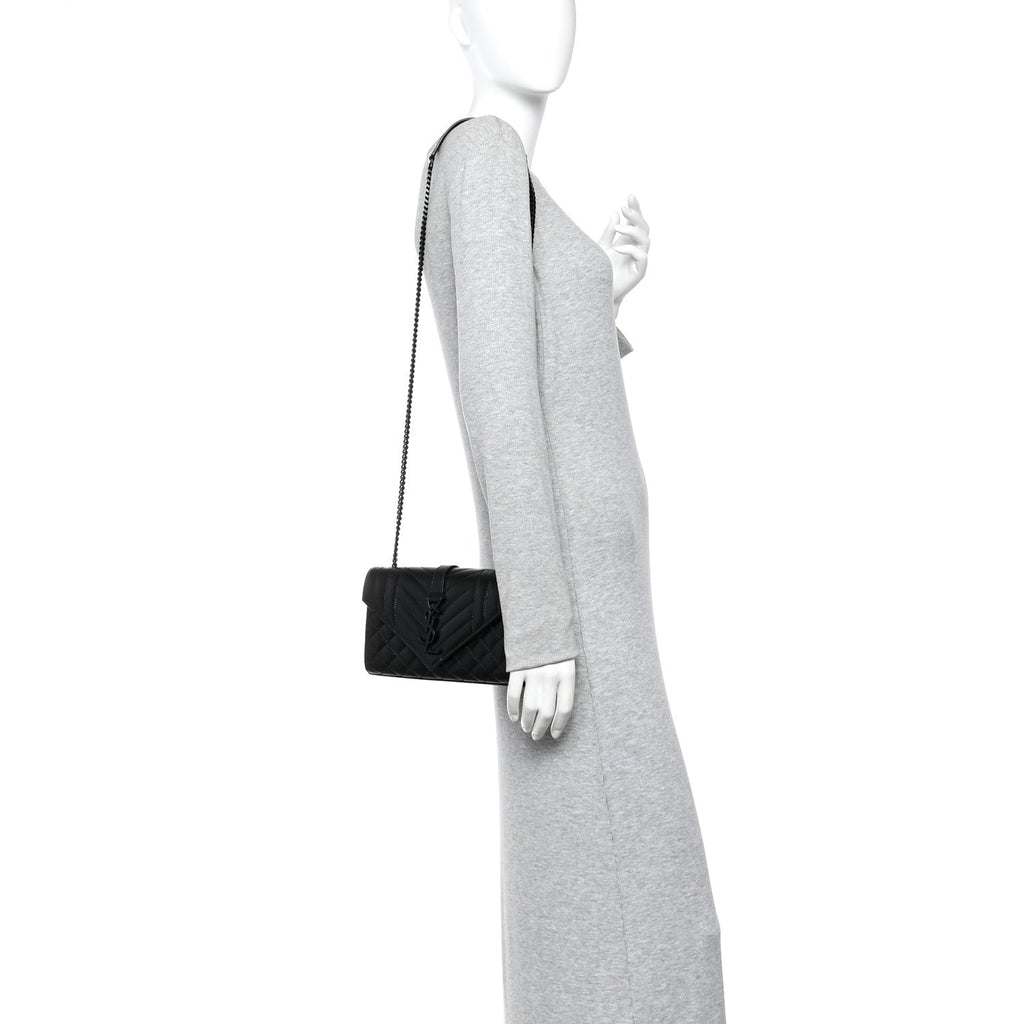 Grain De Poudre Textured Mixed Matelasse Triquilt Small Monogram Monochrome Satchel Black