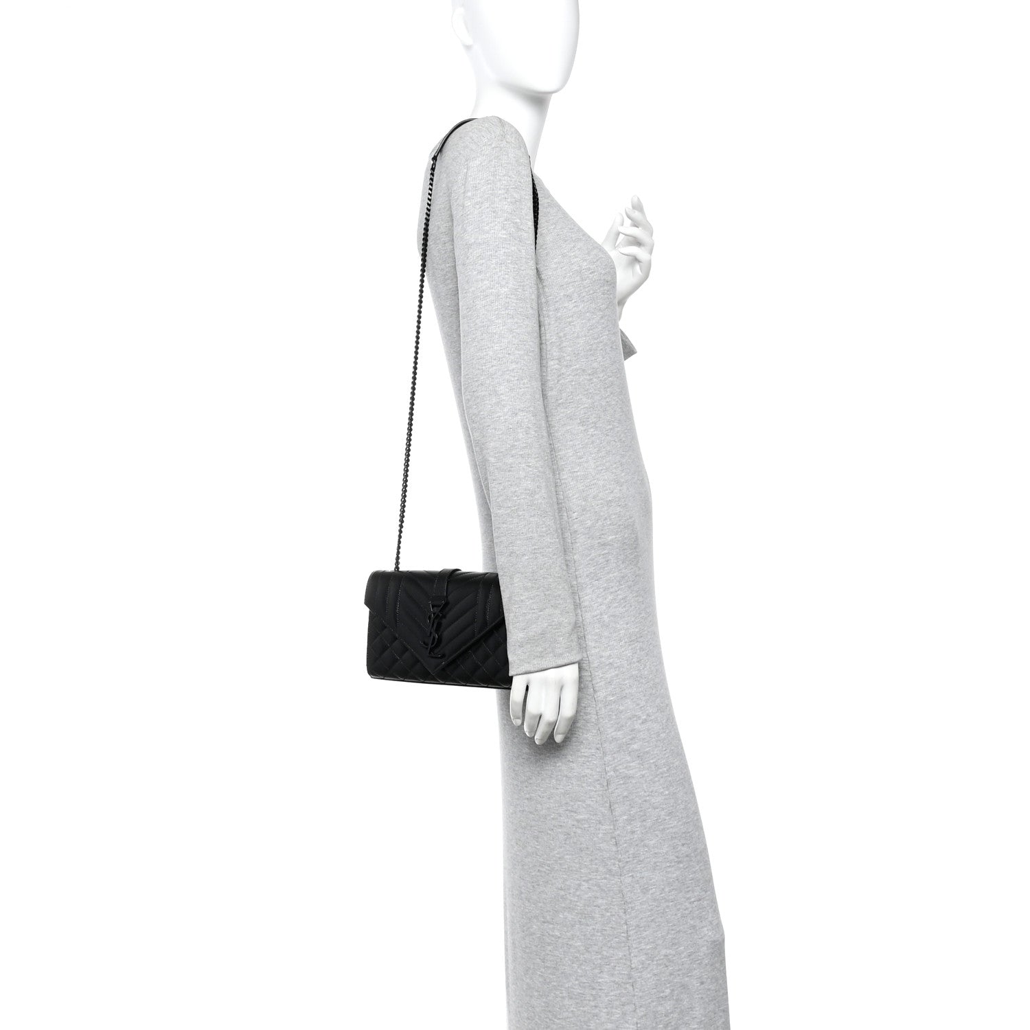 Grain De Poudre Textured Mixed Matelasse Triquilt Small Monogram Monochrome Satchel Black