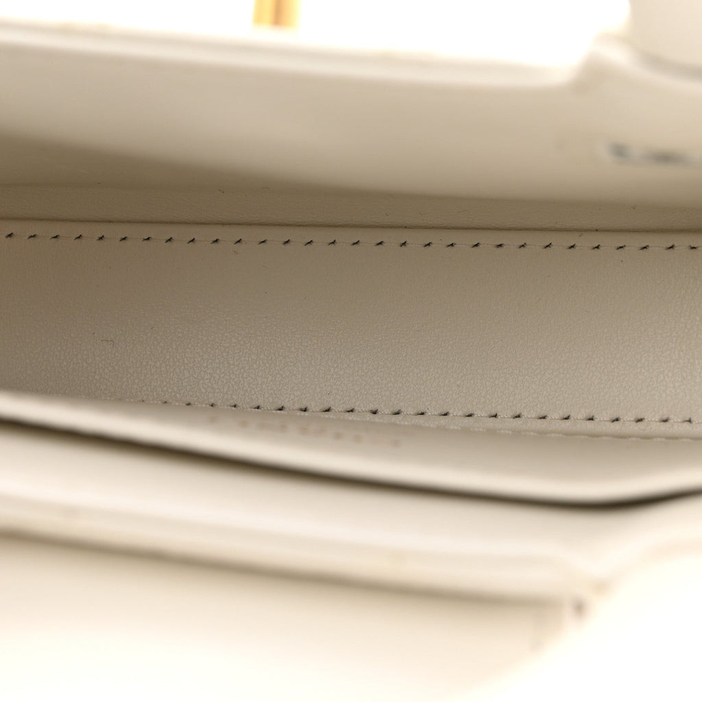 Shiny Aged Calfskin Quilted Mini Nano Kelly Shopper White