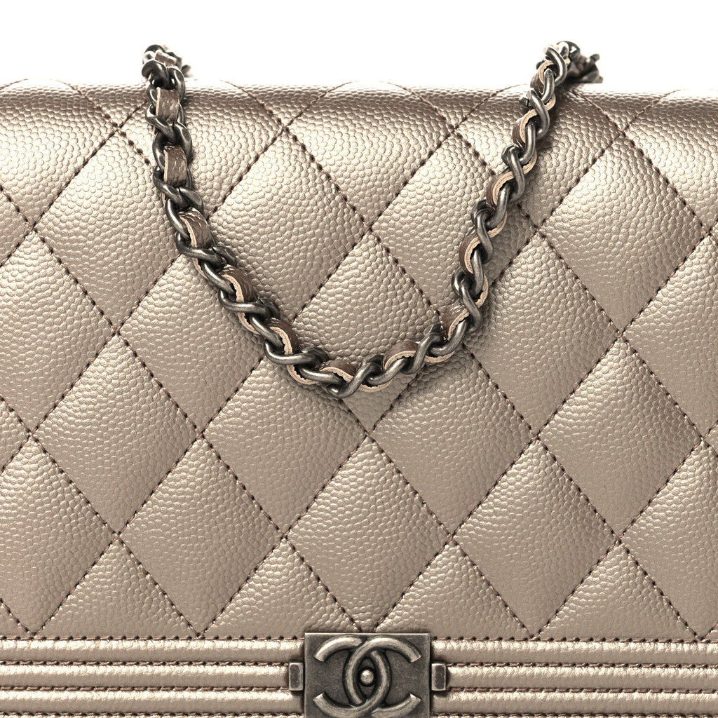 Metallic Caviar Quilted Boy Wallet On Chain WOC Copper