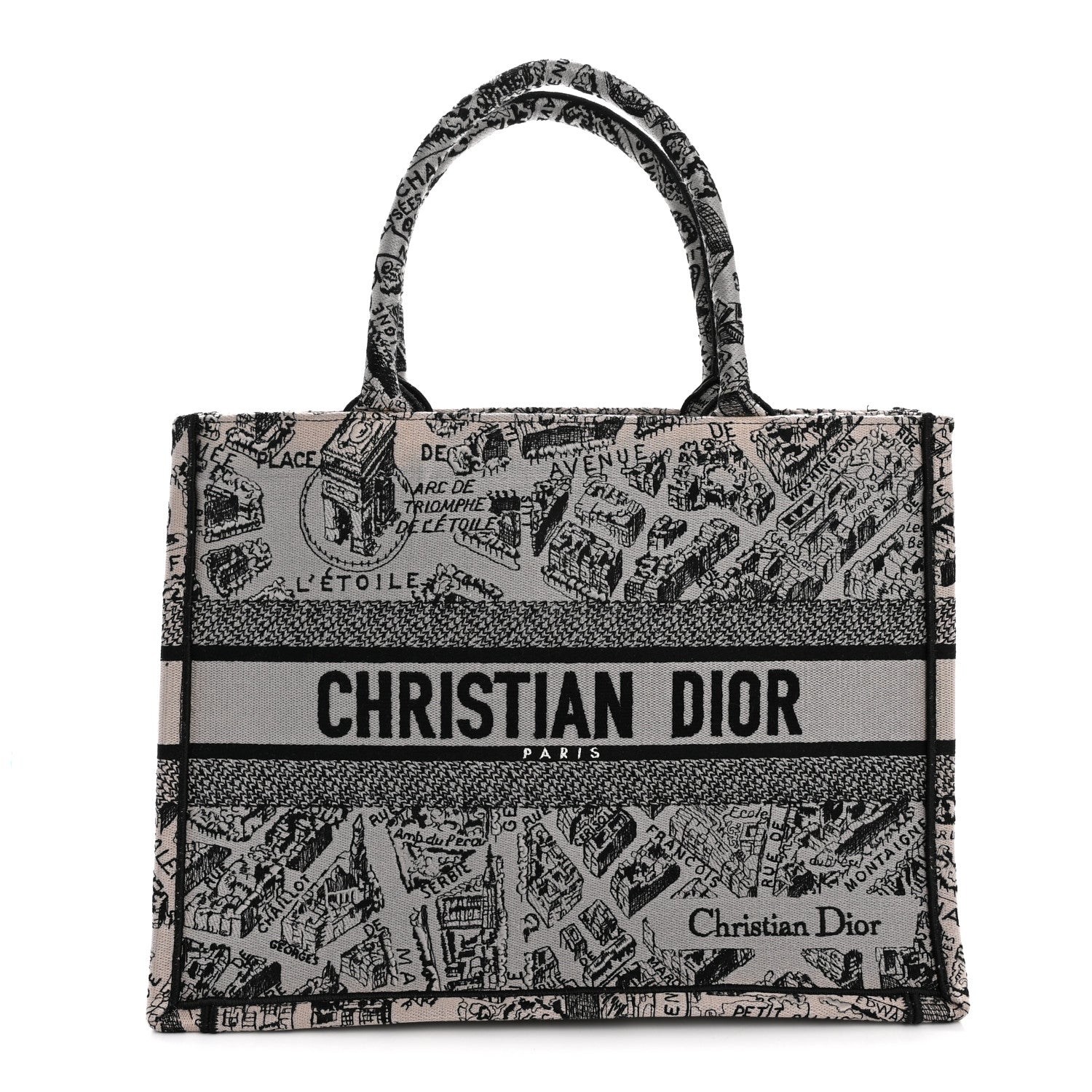 Canvas Embroidered Medium Plan De Paris Book Tote Grey Black