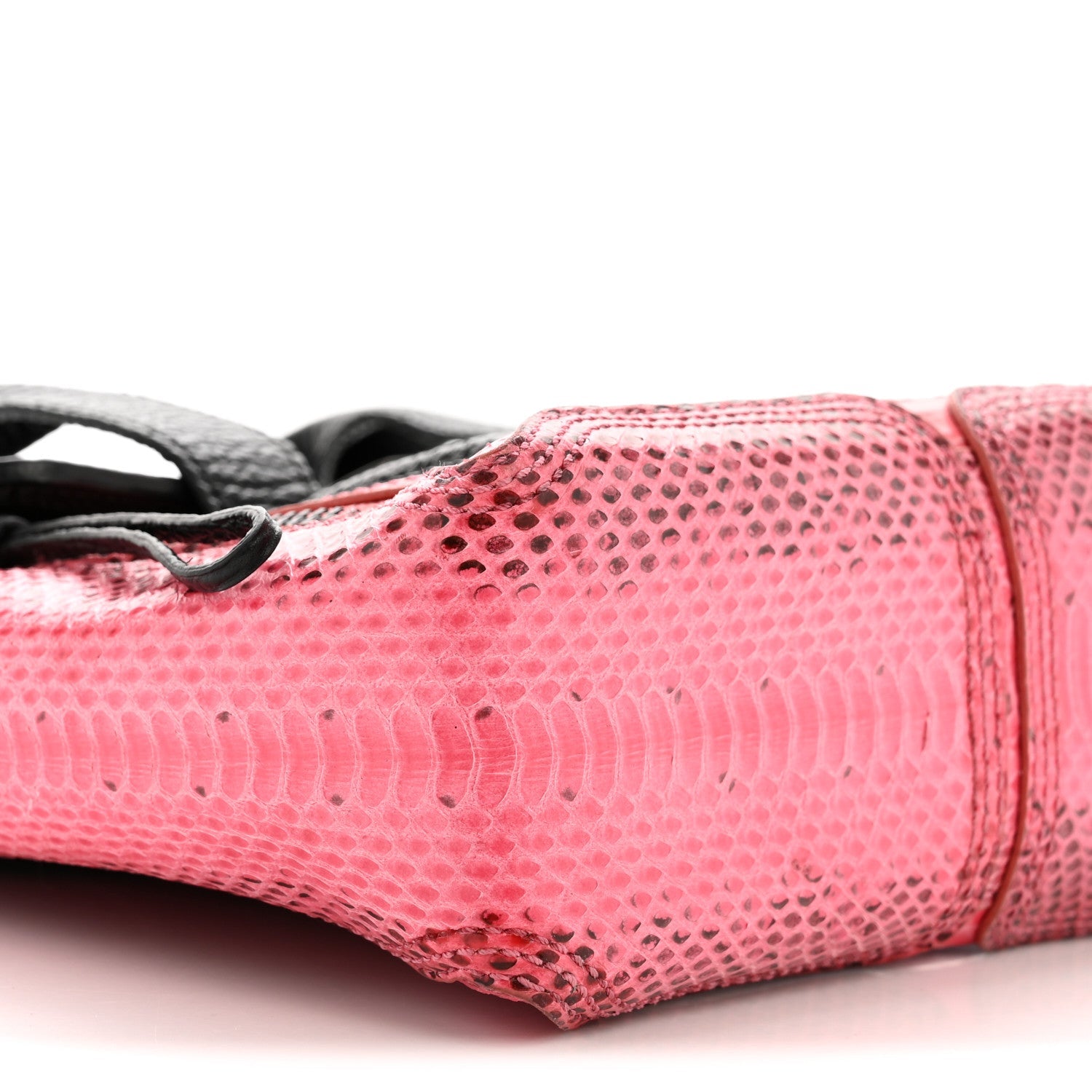 Textured Calfskin Elaphe Snakeskin Mini Pashli Satchel Pink Black