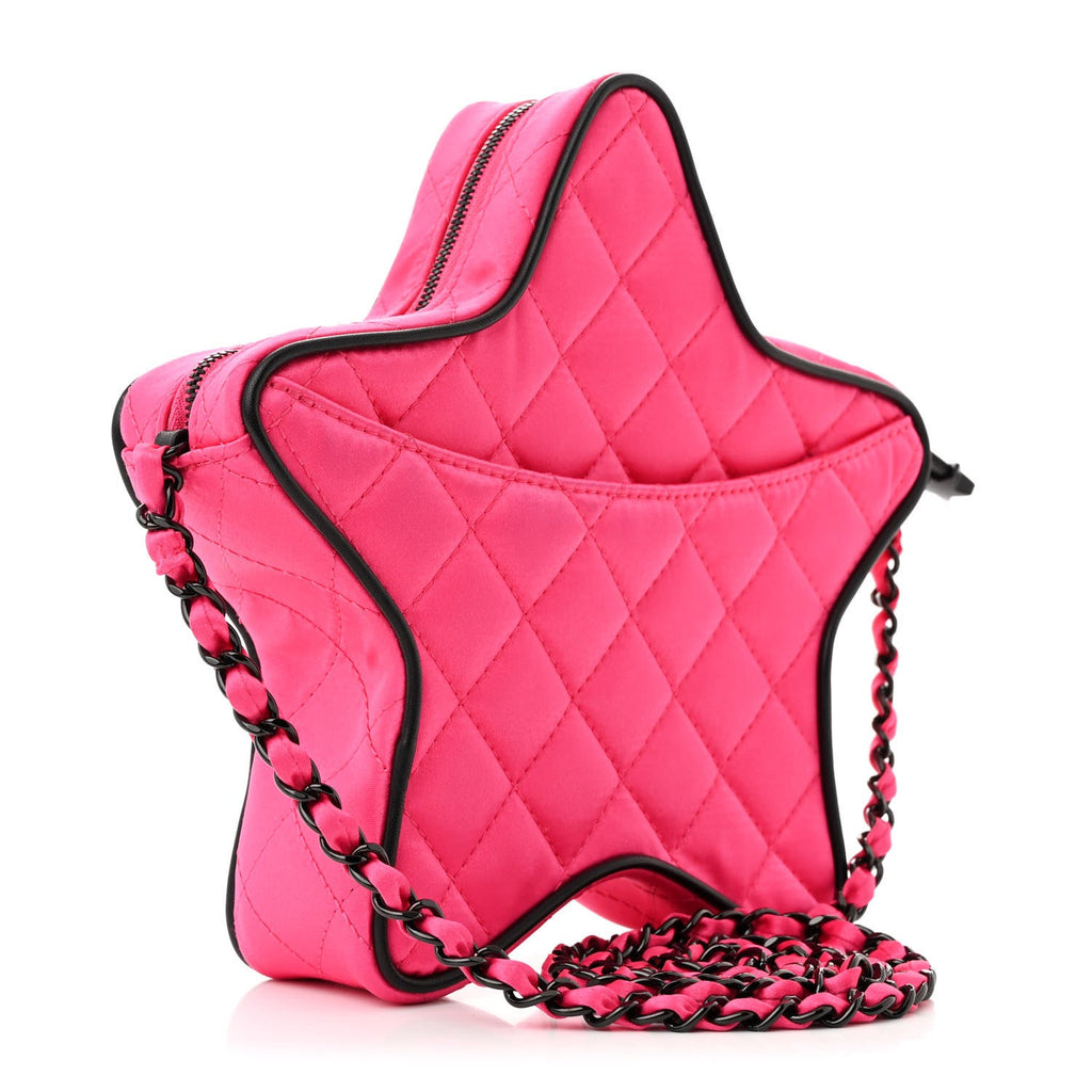 Satin Quilted Walk of Fame Star Bag Fuchsia Black