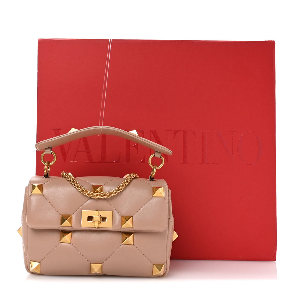 Nappa Medium Roman Stud Shoulder Bag Rose Cannelle