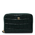 Calfskin Crocodile Embossed Crococo Zip Coin Purse Emerald