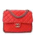 Washed Lambskin Quilted Maxi Chain Around Flap Red