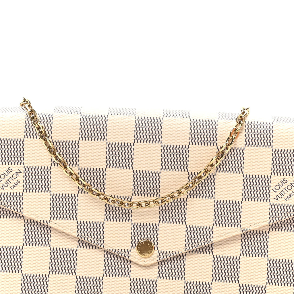 Damier Azur Pochette Felicie Chain Wallet Rose Ballerine