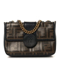 Glazed Fabric Vitello Century FF 1974 Stamp Patch Mini Double F Crossbody Bag Mogano Panna Black
