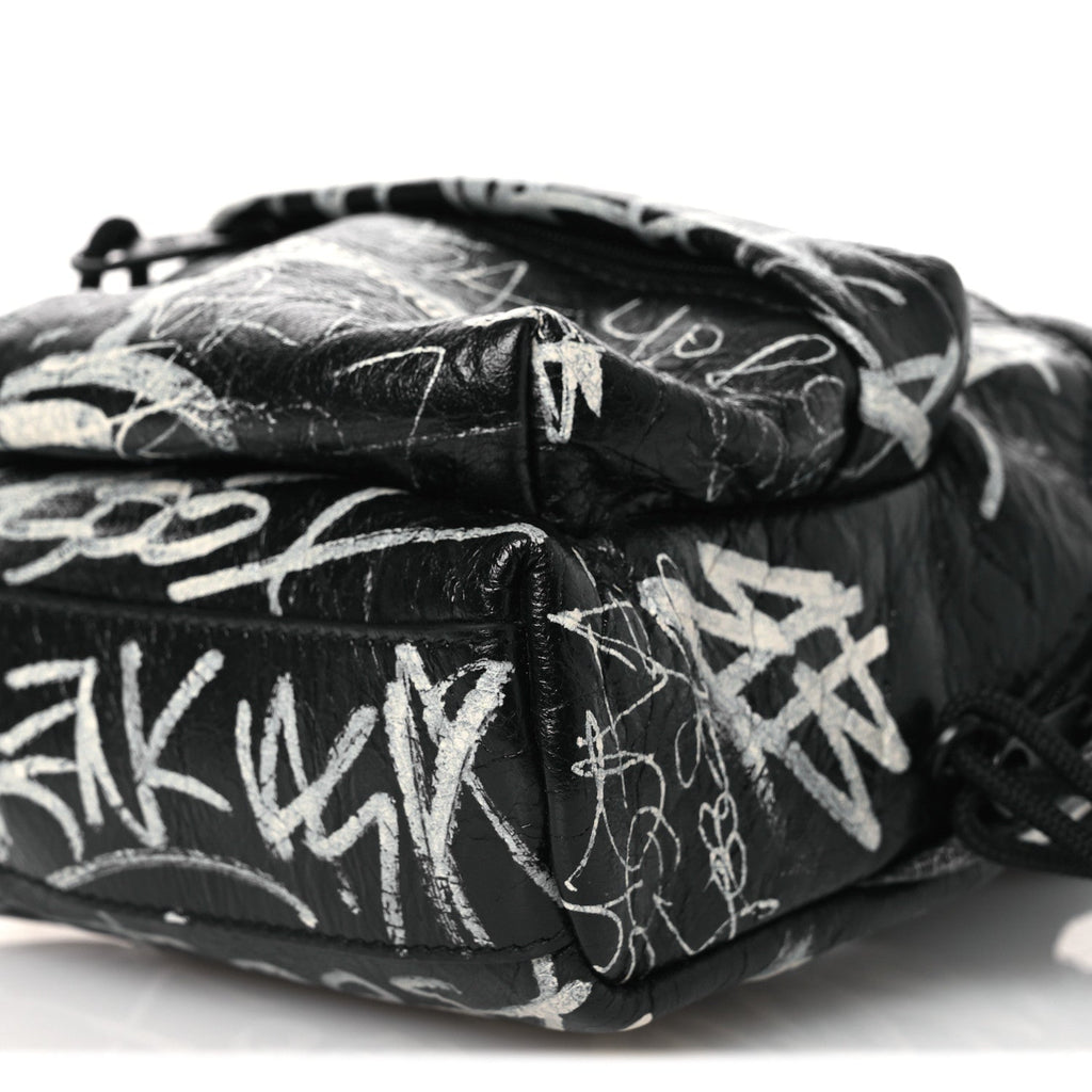 Agneau Arena Graffiti All Over Mini Explorer Crossbody Backpack  Black White