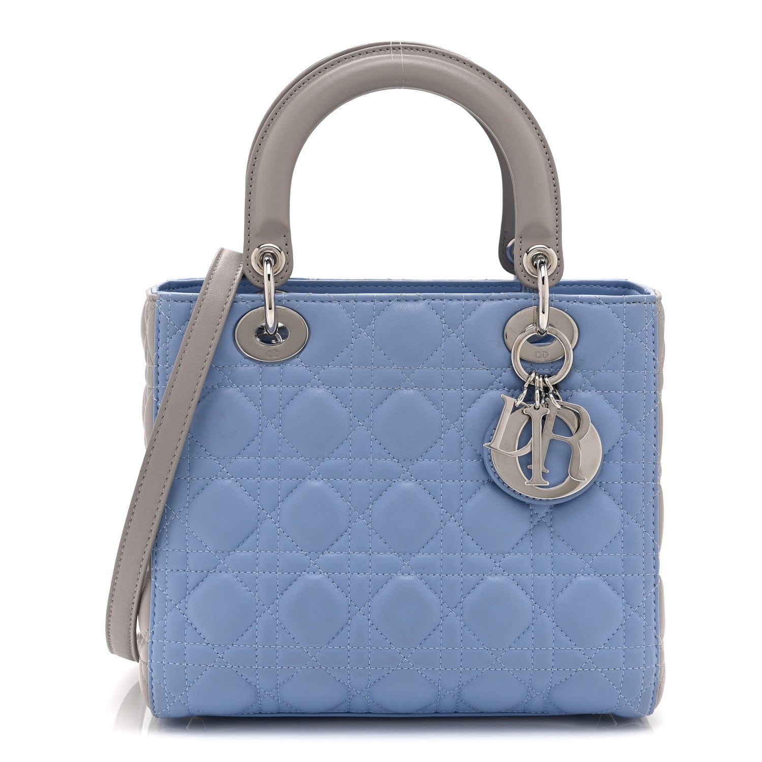 Lambskin Cannage Medium Bi-Color Lady Dior Blue Gray