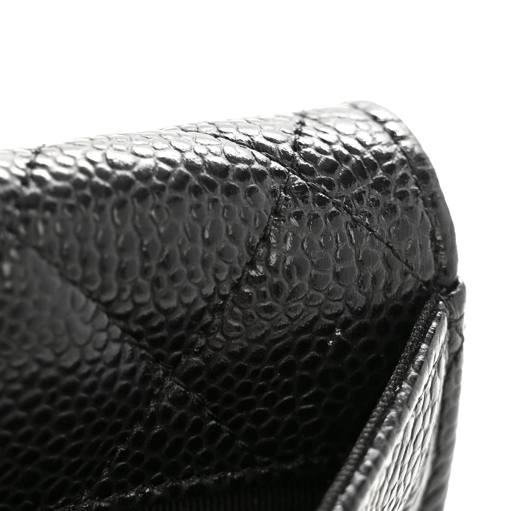 Caviar Quilted Flap  Holder Wallet Black
