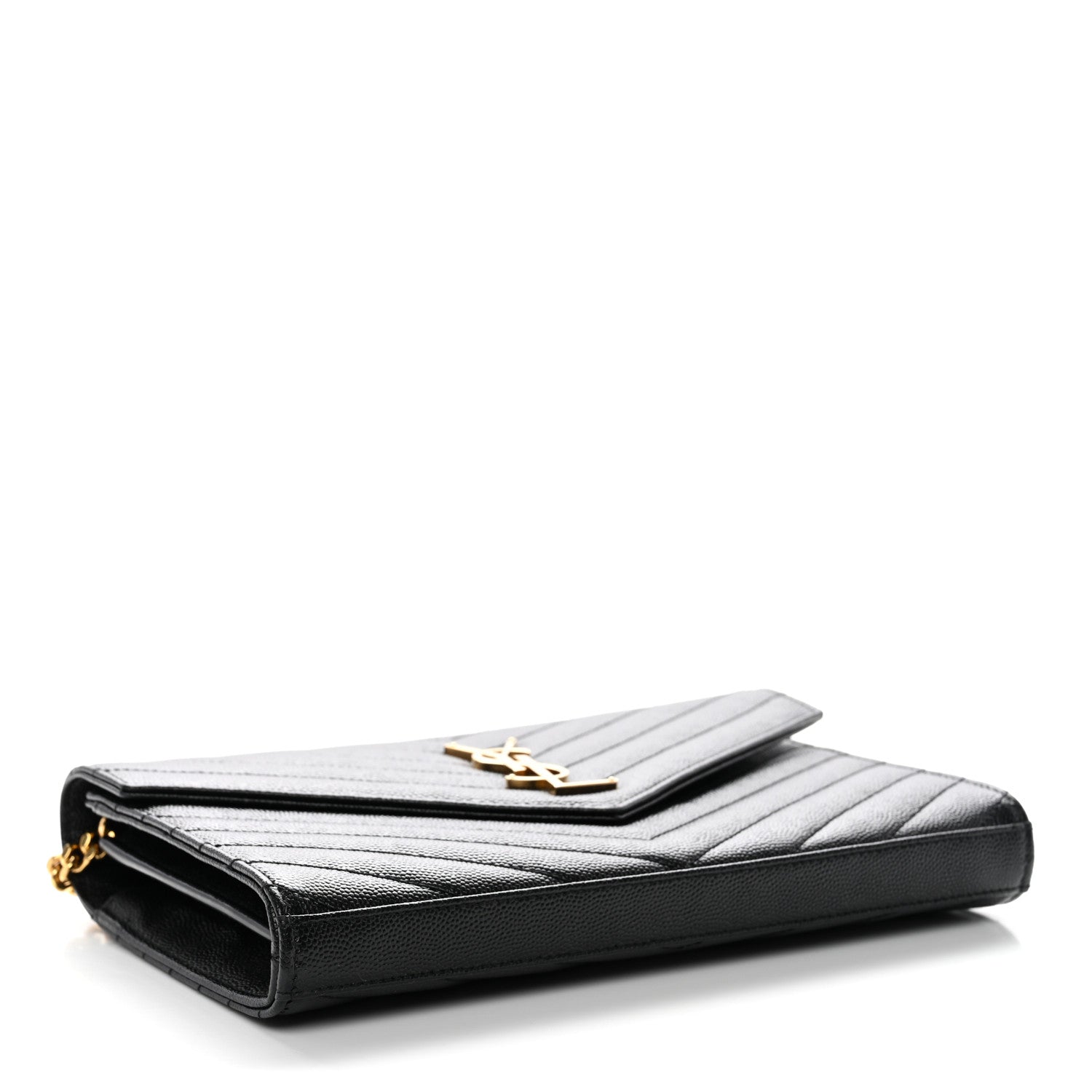 Grain De Poudre Matelasse Chevron Monogram Chain Wallet Black