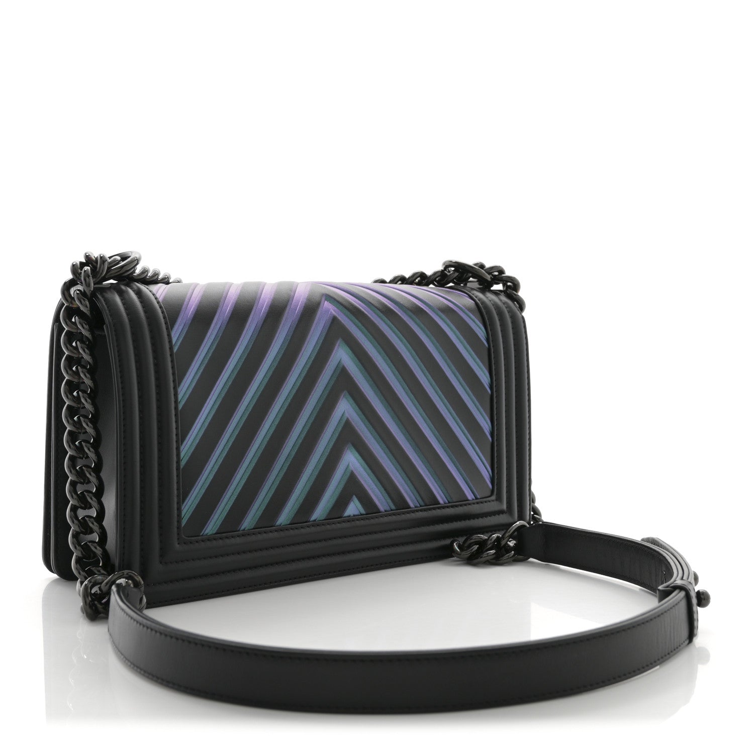 Calfskin Painted Chevron Embossed Medium Boy Flap Black