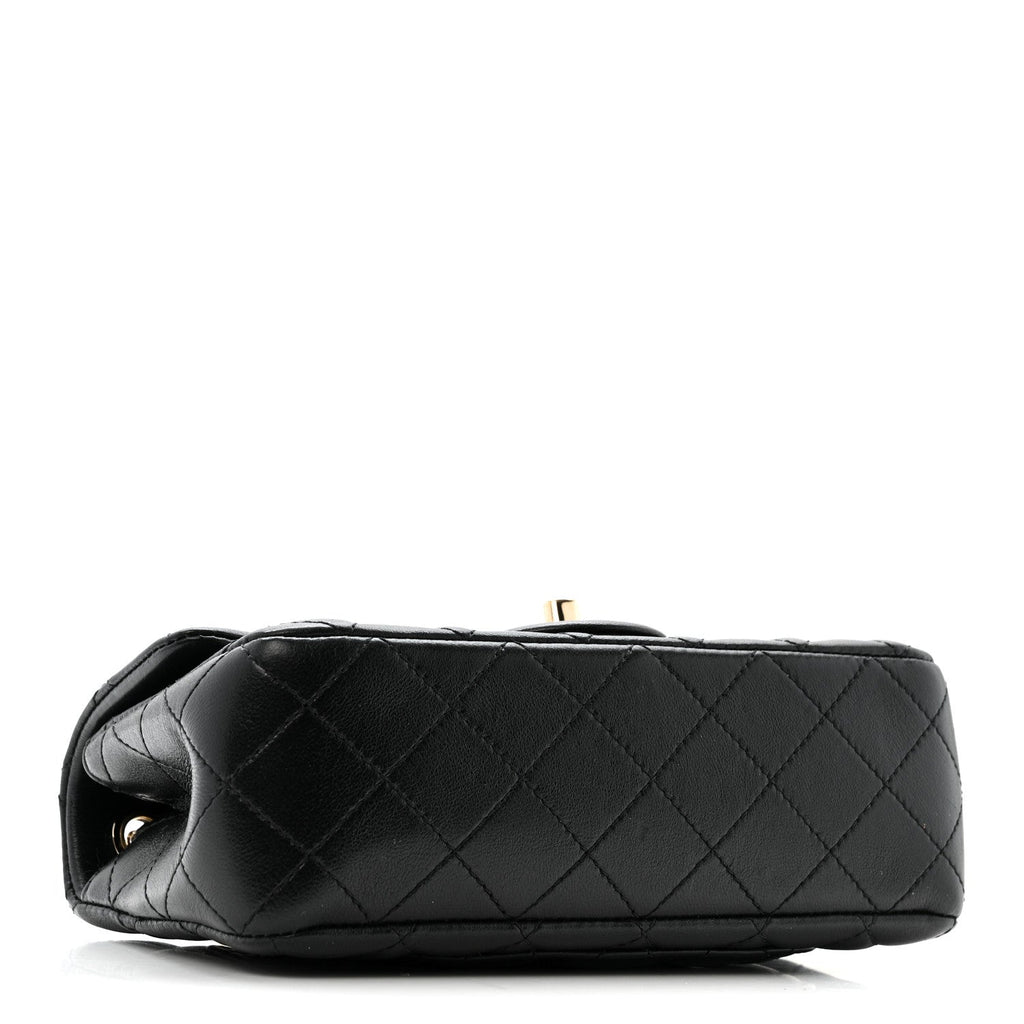 Lambskin Quilted Mini Rectangular Pearl Crush Flap Black