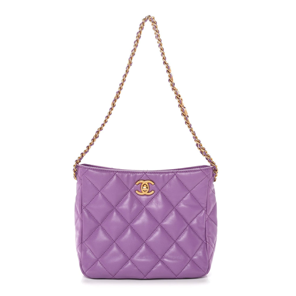 Lambskin Quilted Small Pick Me Up Hobo Purple