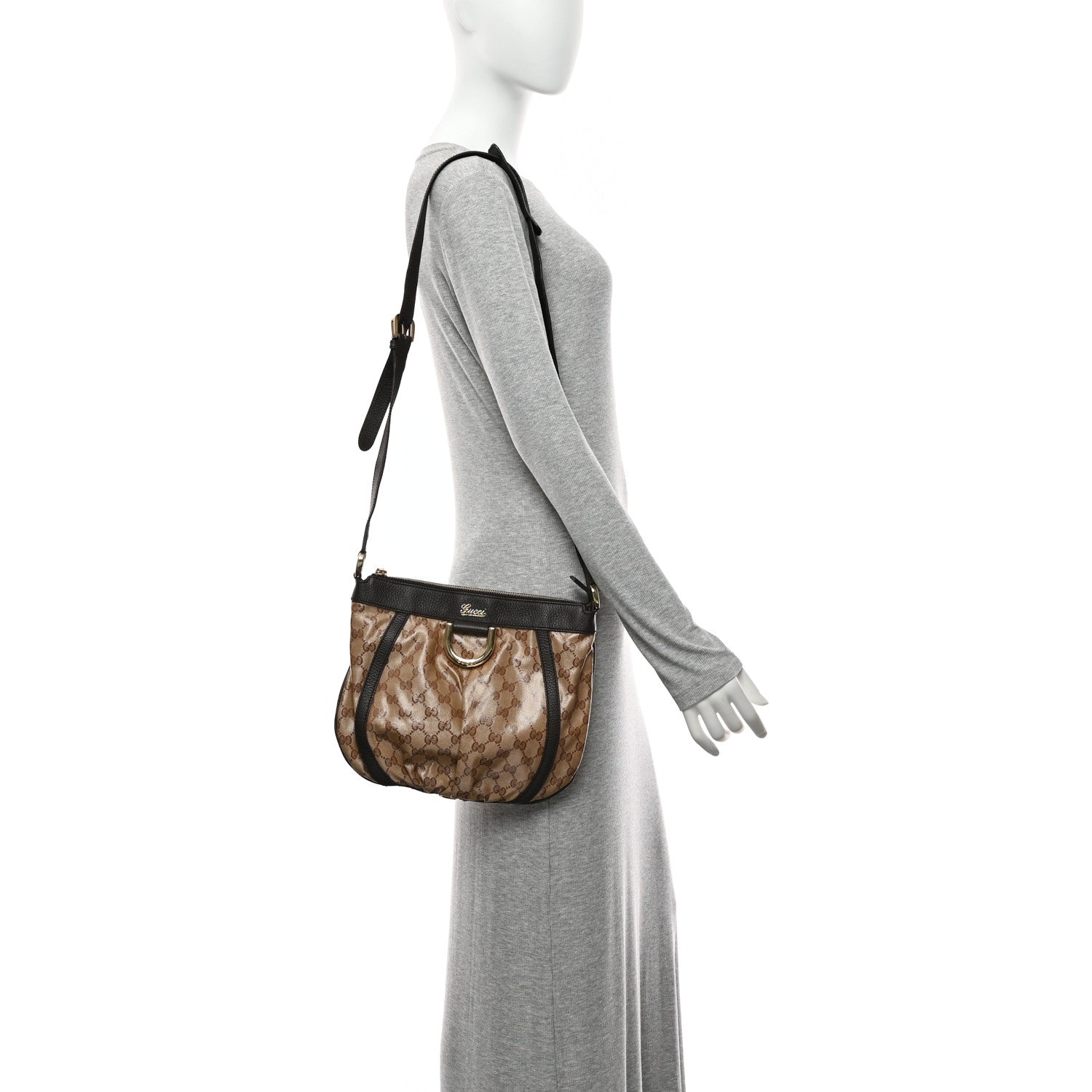 Crystal Monogram Small D Gold Ring Messenger Dark Brown