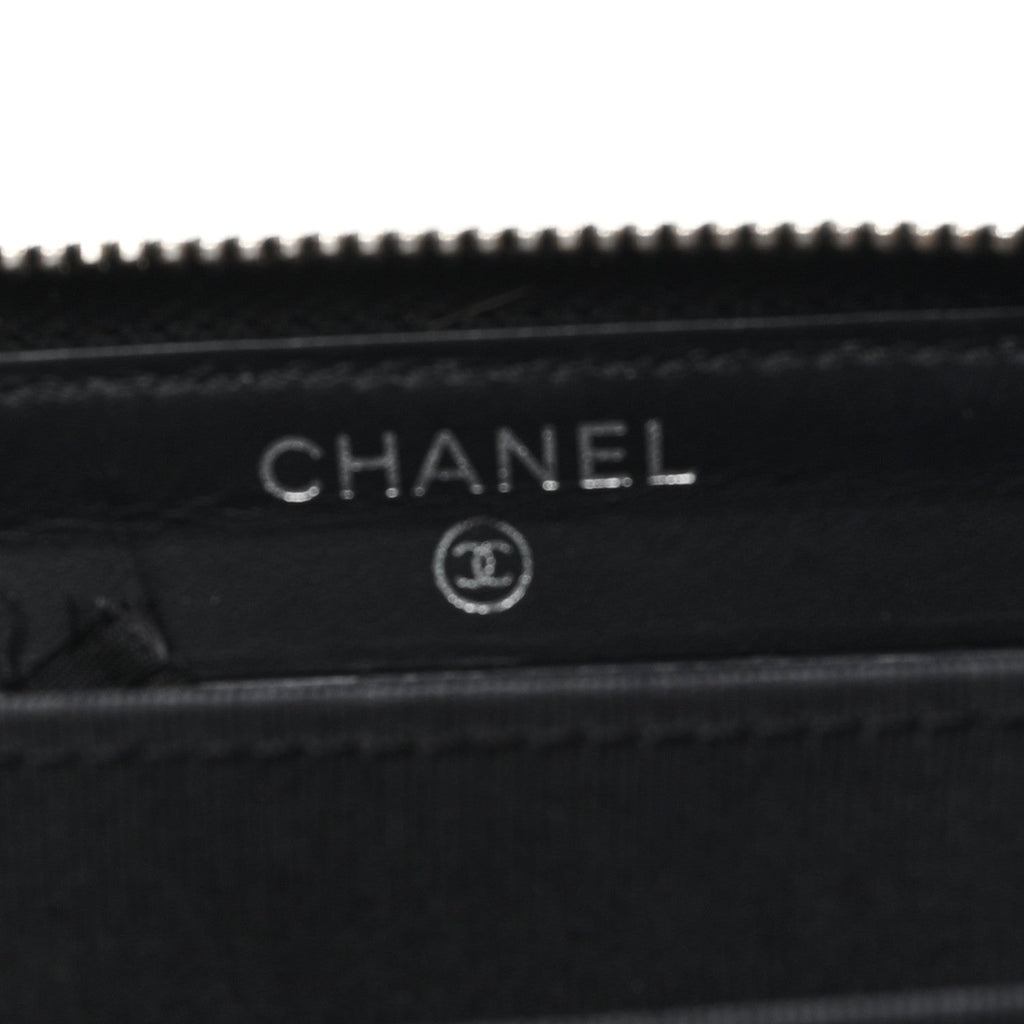Patent Quilted Double Stitched Zip Around Wallet Black