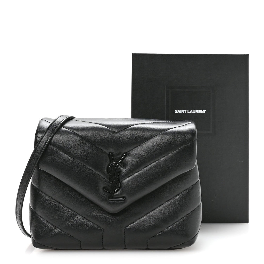 Calfskin Y Quilted Monogram Monochrome Toy Loulou Crossbody Bag Black