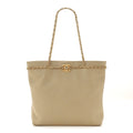 Calfskin Stitched Small Shopping Tote Dark Beige