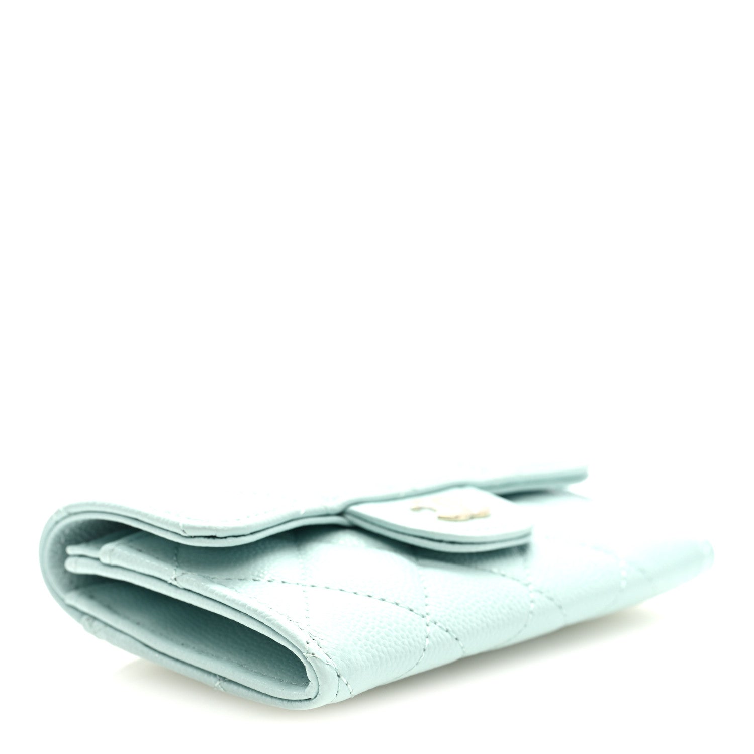 Caviar Quilted Flap  Holder Wallet Light Blue