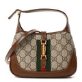 GG Supreme Monogram Azalea Calfskin Web Mini Jackie 1961 Hobo Beige Ebony Brown Sugar