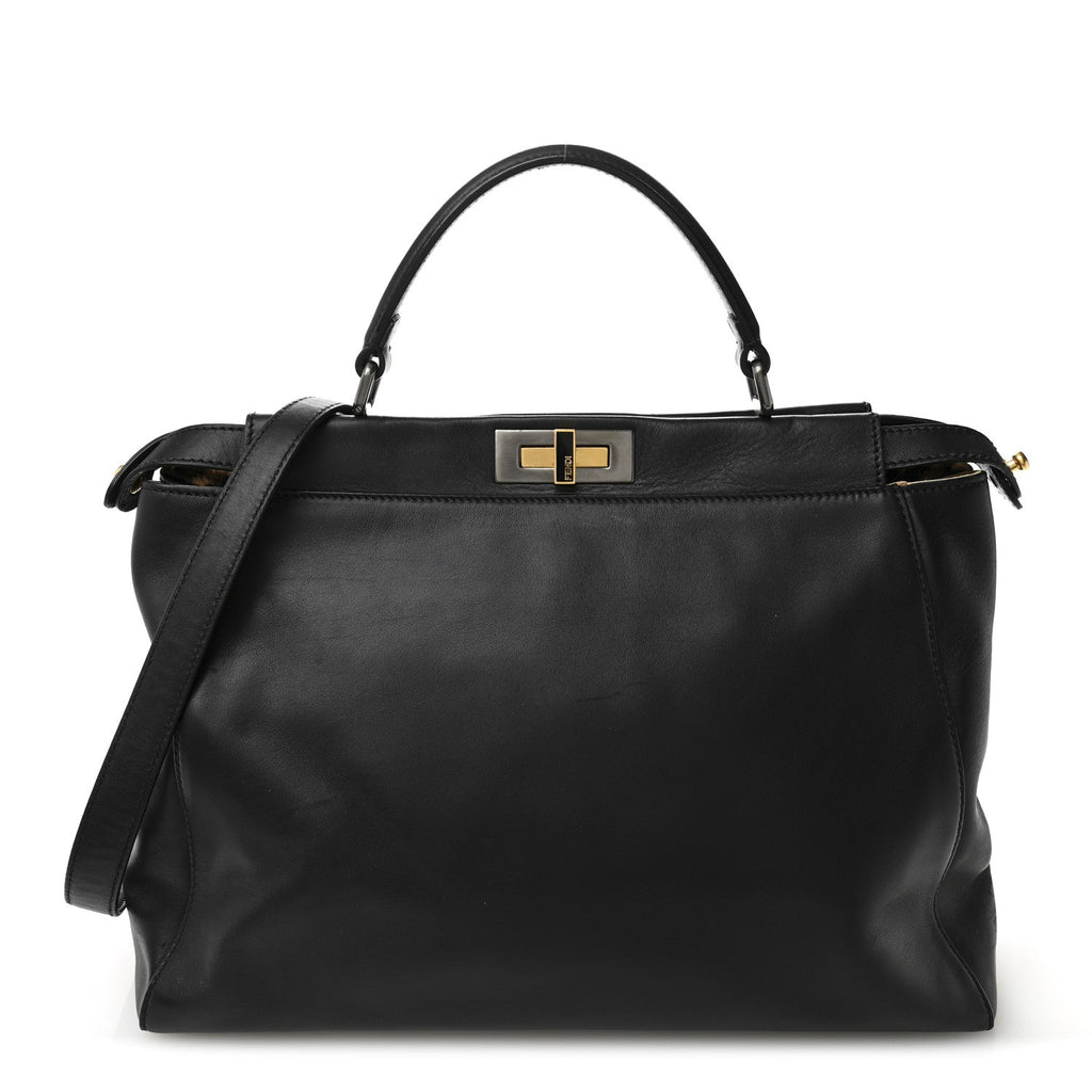 Calfskin Calf Hair Leopard Print Large Peekaboo Iconic Satchel Black