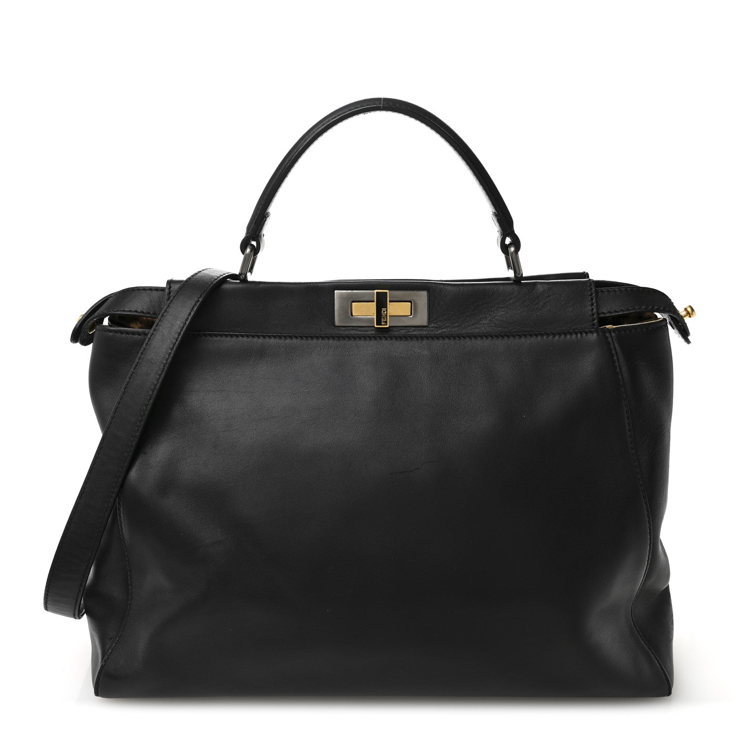 Calfskin Calf Hair Leopard Print Large Peekaboo Iconic Satchel Black