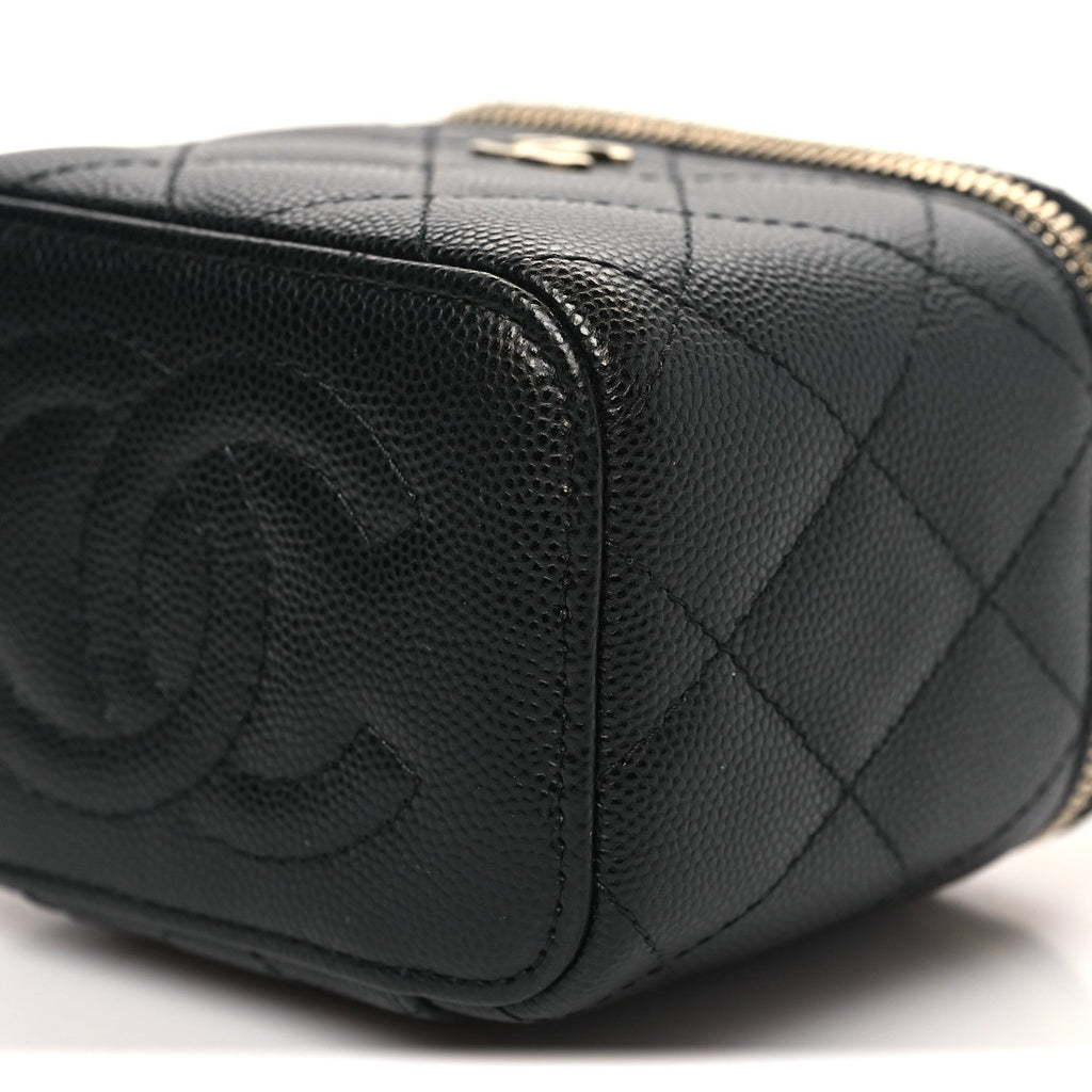 Caviar Quilted Mini Vanity Case With Chain Black