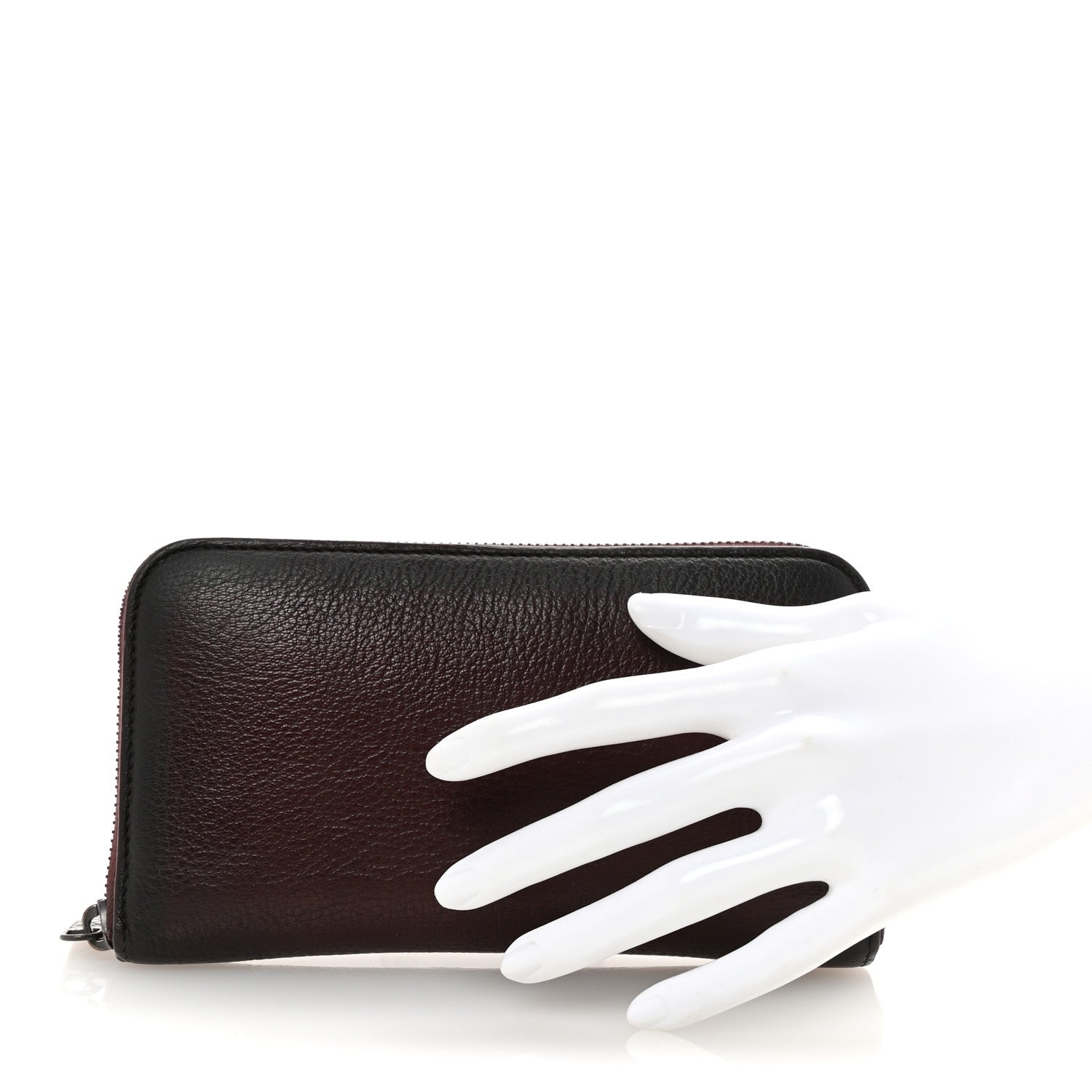 Grained Calfskin Zip Around Wallet Burgundy Black