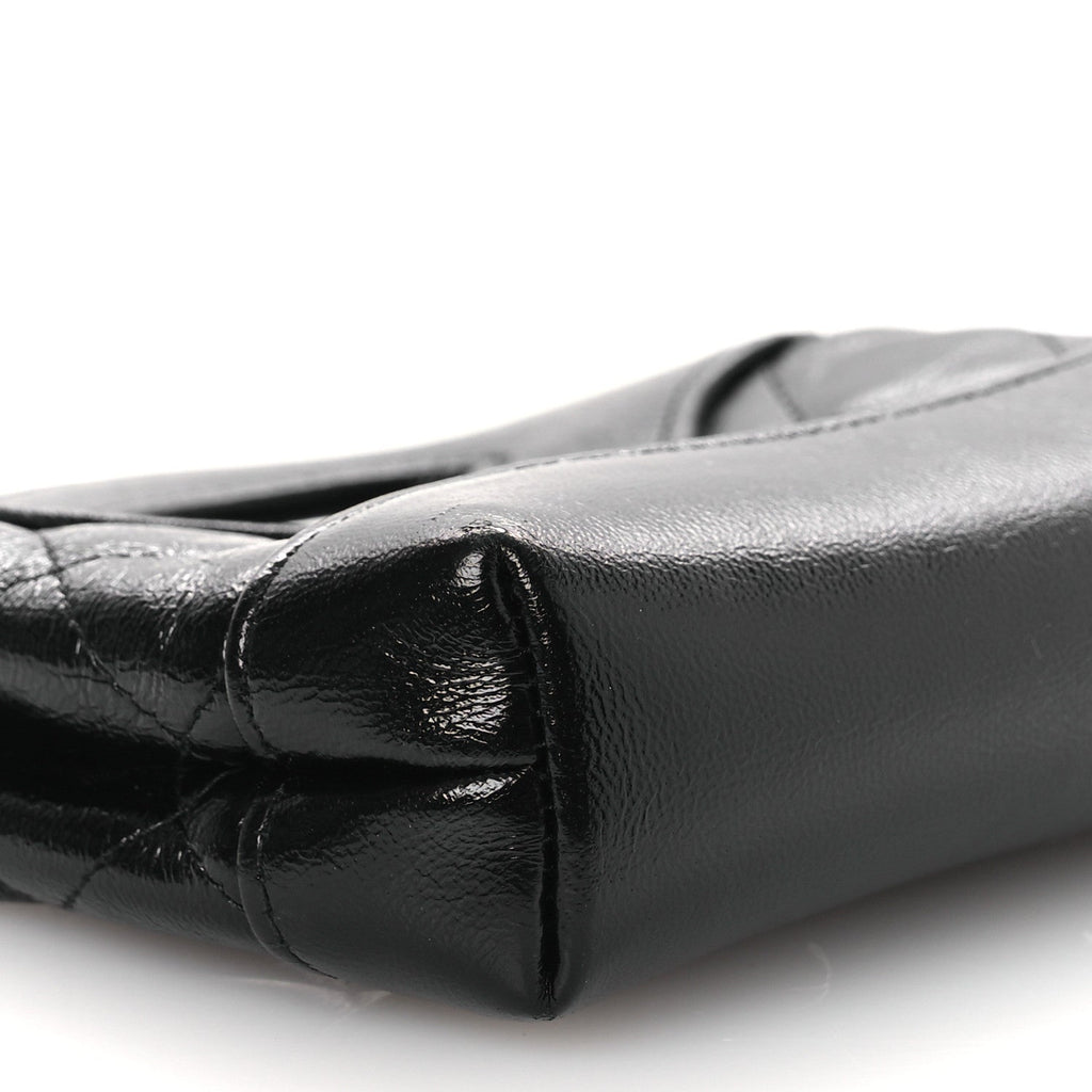 Shiny Lambskin Quilted Micro 31 Clutch With Chain Black